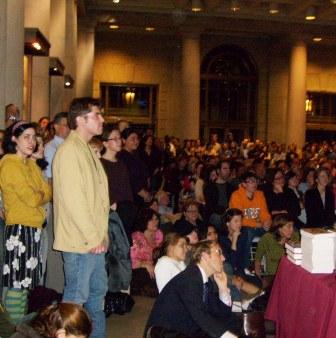 A rapt overflow audience filled the Central Library's Main Lobby.